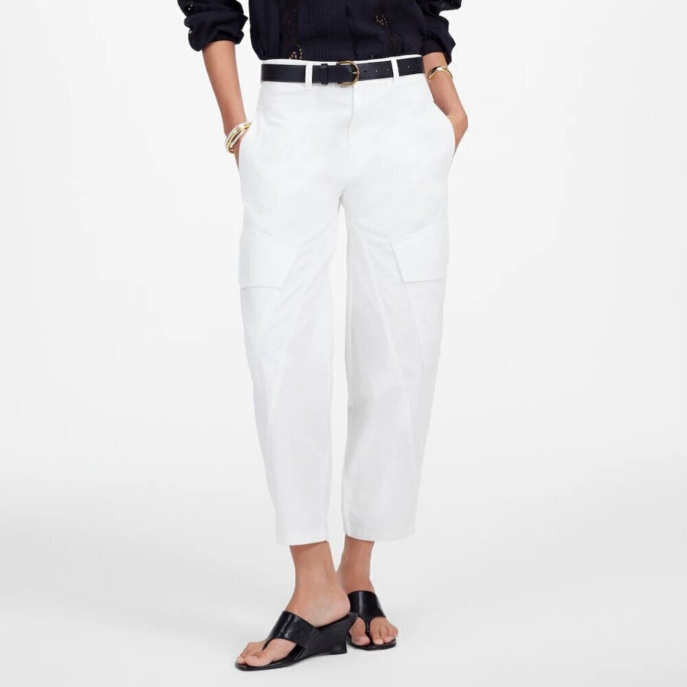 Madewell Petite Barrel-Leg Utility Pants Garment-Dyed Twill White Size 0P NWT